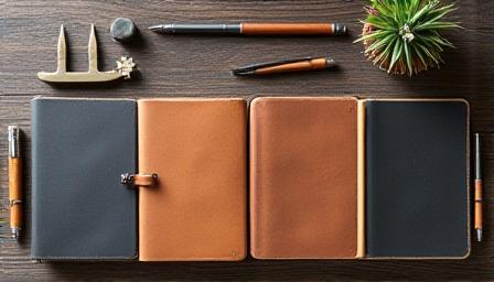 Stacked leather-bound storm logs and pens